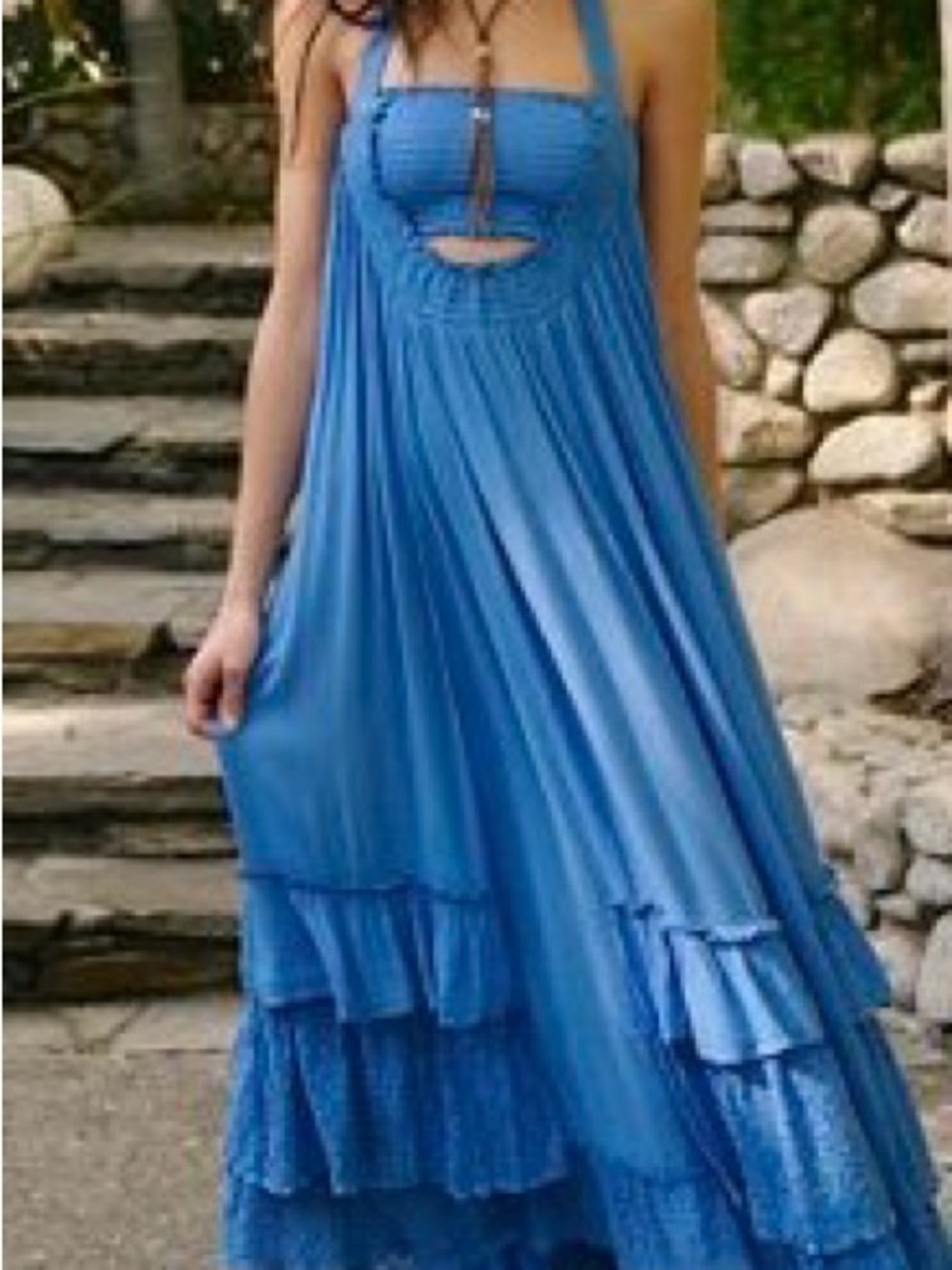 Free people Blue Halter Maxi Dress with Ruffled Tiers